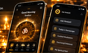 HinduAI mobile app on two phones